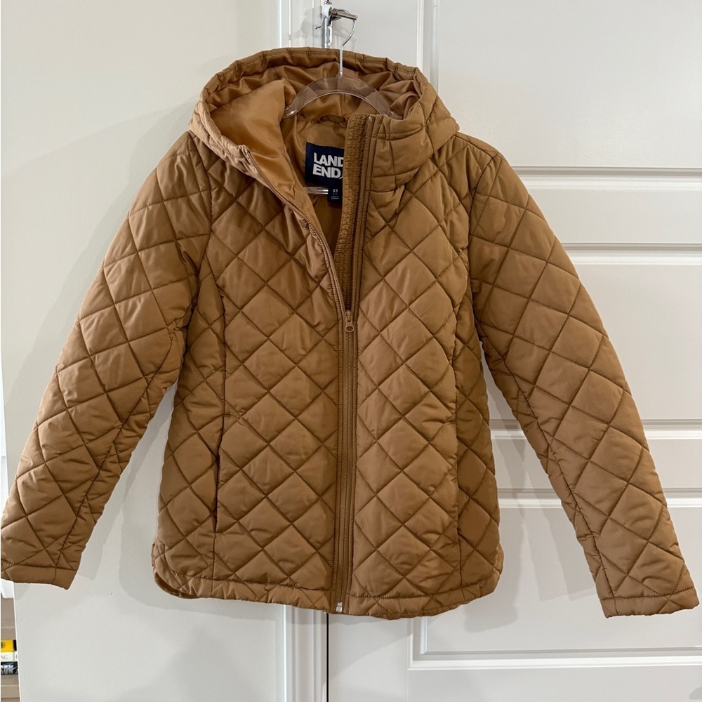 Lands’ End Camel Lightweight Quilted Hooded Autumn Jacket XS Casual